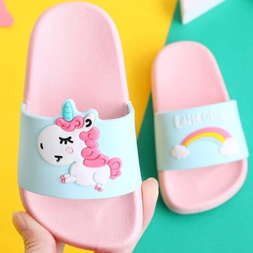 Unicorn Slippers for Boy Girl Cartoon Rainbow Shoes 2019 Summer Todder Flip Flops Baby Indoor Slippers Beach Swimming Slipper