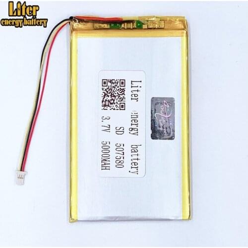 Plug 1.0-3P 507580 5000mah 3.7V Rechargeable charging lithium polymer battery for Tablet PC Smart mobile phone