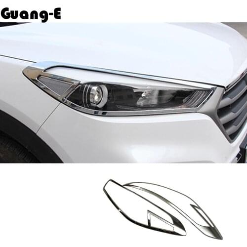 High Quality Car Body Front Head Light Lamp Hood Molding Frame Stick ABS Chrome Trim 2pcs For Hyundai Tucson 2015 2016 2017 2018