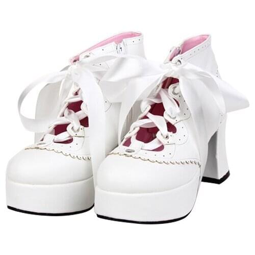 Japanese sweet Lolita shoes high heel dress ribbon lace lace princess shoes Sweet Lolita 3 Colors PU Lovely Loli Victoria Kawaii