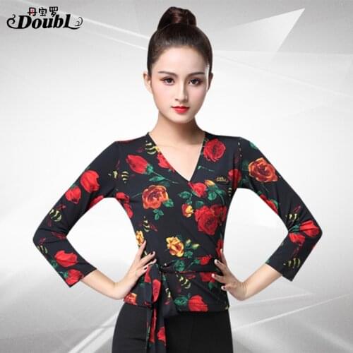 DOUBL 2020 Upper Clothing Latin Dance Tops Women Wear fit Printing Female New Ballroom Dance Long Sleeve Standard Practice Rumba