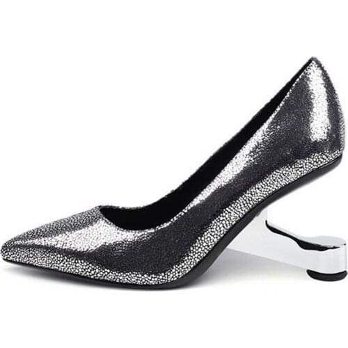 2021 Woman Fashion Strange Heel Pointed Toe Pumps Sheepskin High Heels Stiletto Prom Wedding Dress Shoes