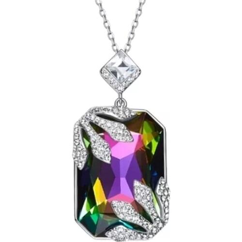 Fashion Classic Trend Mysterious Stone Chic Mixed Color Multicolor Necklace Lady Crystal Geometric Pendant Boutique Jewelry