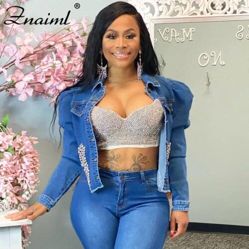 Znaiml Rhinestone Ripped Hollow Out Jean Jacket Women Clothes Jeans Denim Coats Spring Fall Jackets For Women Streetwear Coats