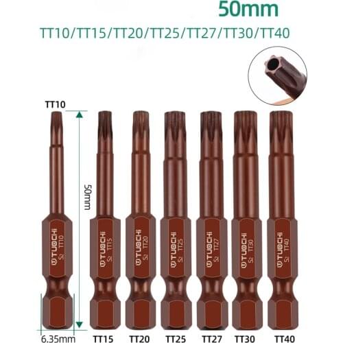 1PCS 50mm Long 6 Point Torx Electric Screwdriver Bits 1/4 Hex Shank Magnetic With Hole S2 Steel Screwdriver Bit Set T10-T40
