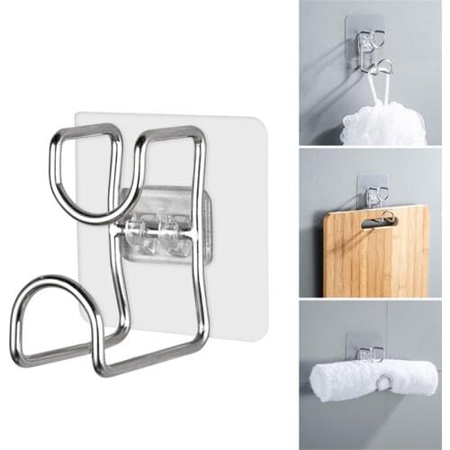 2pcs Multi Function Large Wall Hanger Hooks Strong Self Adhesive Hook Kitchen Bathroom Stainless Steel Washbasin Holder Hooks