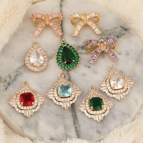 HAOSAW 2Pcs Jewelry Accessories/CZ Charms/DIY Making/Bowknot Shapes/Hand Made/Crystal Pendants/Jewelry Findings & Components