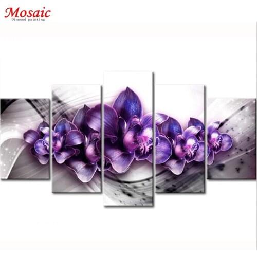 5pcs Full Square/Round Drill 5D DIY Diamond Painting "Orchid peony lily" Multi-picture Combination Embroidery 5D Gift