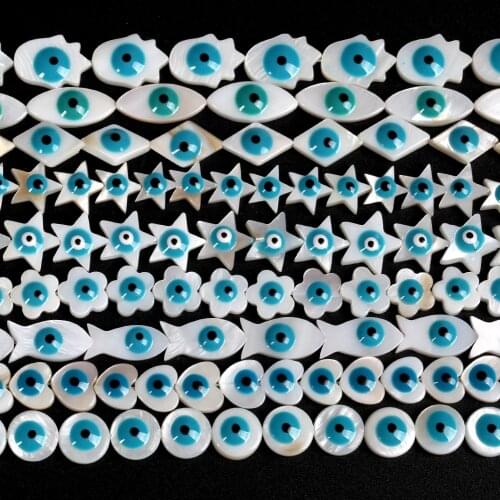 Natural White Shell Evil Eye Round Heart Star Shaped Beads for Jewelry Making DIY Handmade Necklace Bracelet Accessories