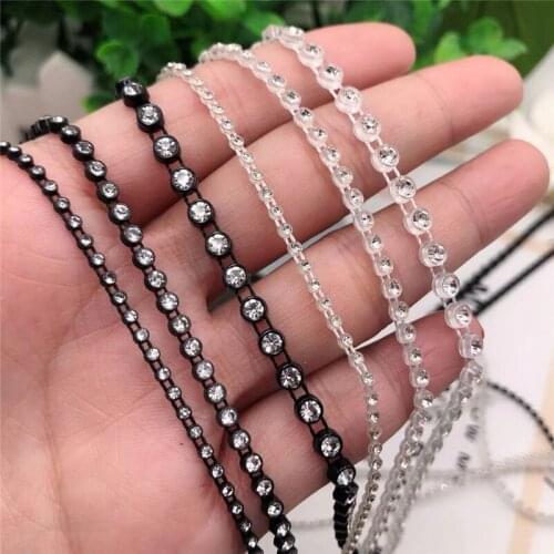 10 Yards Rhinestone Chain Single Row Wire Diamond Trim 2.5-5Mm Black Clear Crystal Trimmings Diy Necklace Decoration Materials