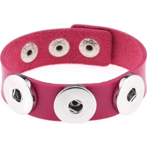Hot Sale 10 Colors 3 Buttons Bracelet Rose Red Snap Leather Bracelet Fit 18MM 20MM Women Snap Bracelet Bangles Jewelry