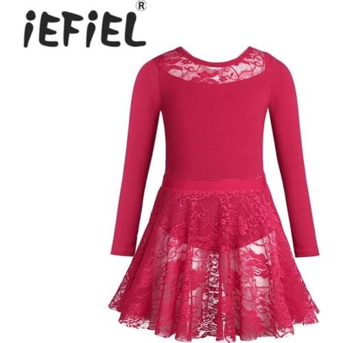 IEFiEL Kids Girls Dancewear Gymnastics Tutu Ballet Leotard Dress Children Girls Ballet Performance Dress with Lace Skirt Outfit