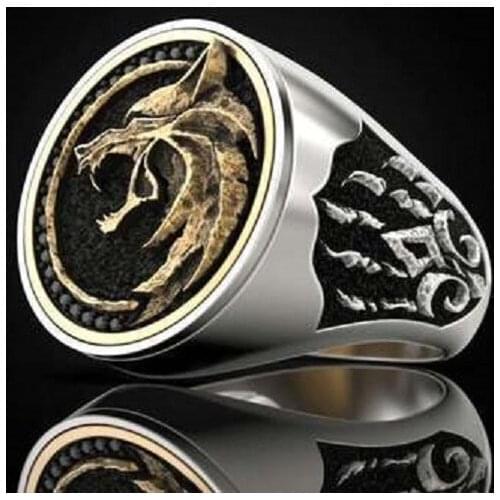 Classic Two Color Wolf Head Mens Ring Retro Fashion Hunter Ring Mens Animal Punk Jewelry Anniversary Gift Size Us6-13