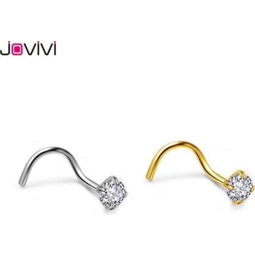 Jovivi 2x 20G 0.8mm Stainless Steel Nose Rings Curved Bar Steel Cubic Zirconia Nose Ring Nose Septum Body Piercing Jewelry