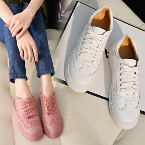 Fashion White Split Leather Women Chunky Sneakers White Shoes Lace Up Tenis Feminino Zapatos De Mujer Platform Women Casual Shoe