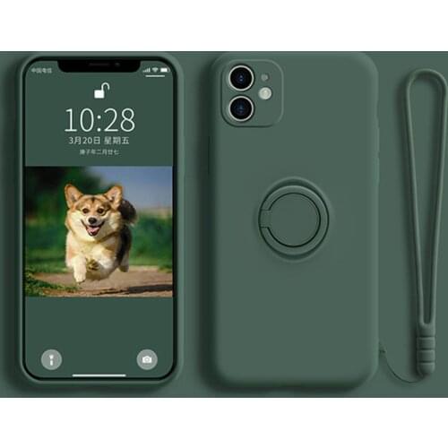 Liquid Silicone Magnetic Cover Case For iPhone 11 12 Pro X Xs Xr Xs Max 12 Mini SE2 7 8 Plus Soft Shell with Ring Holder Lanyard