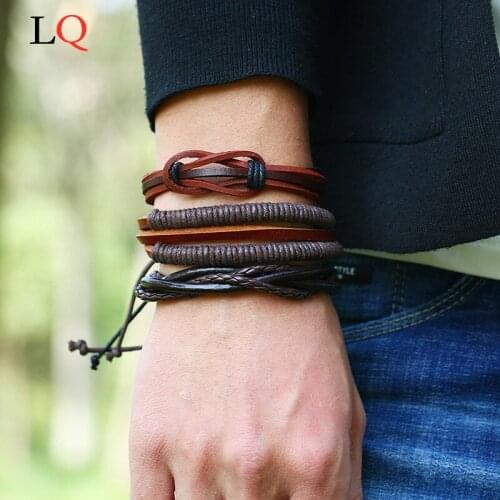 Vintage Leaf Feather Multilayer Leather Bracelet Men Fashion Braided Handmade Star Rope Wrap Bracelets & Bangles Male Gift Women