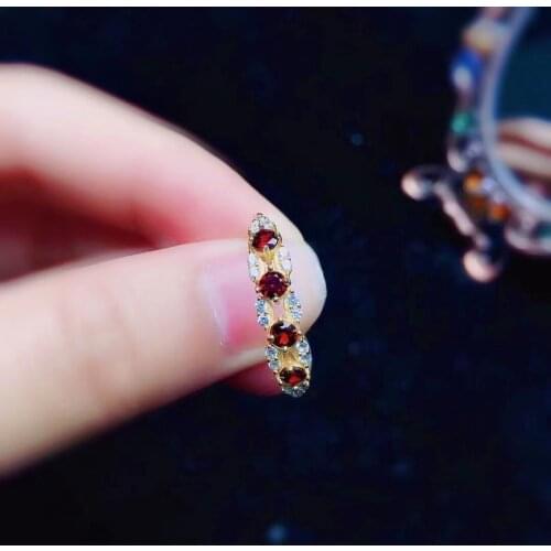 Fashion Silver Garnet Ring for Daily Wear 4 Pieces 3mm Natural Garnet Silver Ring Solid 925 Silver Garnet Jewelry