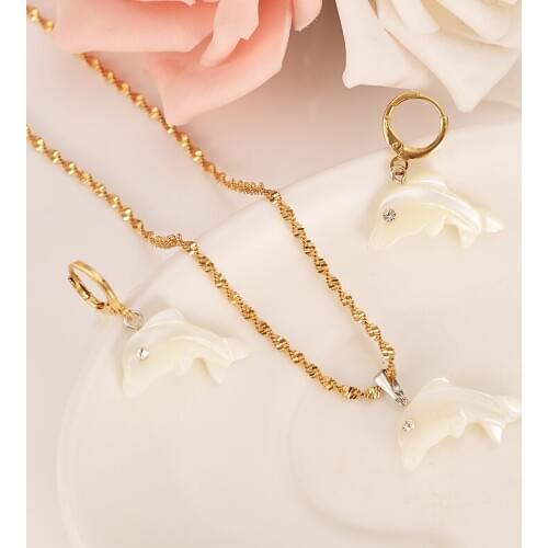 Fashion gold Jewelry Set Sweet Dolphin Pendant Necklace Loop Earrings Sets for Women PNG girls kids party bridal gifts charms