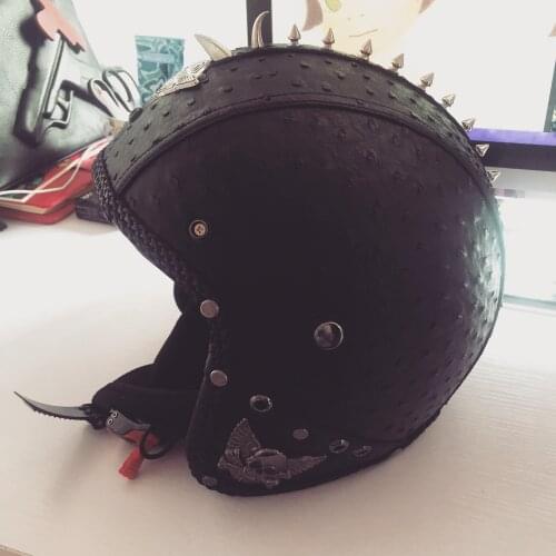Handmade personality retro motorcycle helmet bullet barbed helmet heavy motorcycle cruise leather helmet with nails