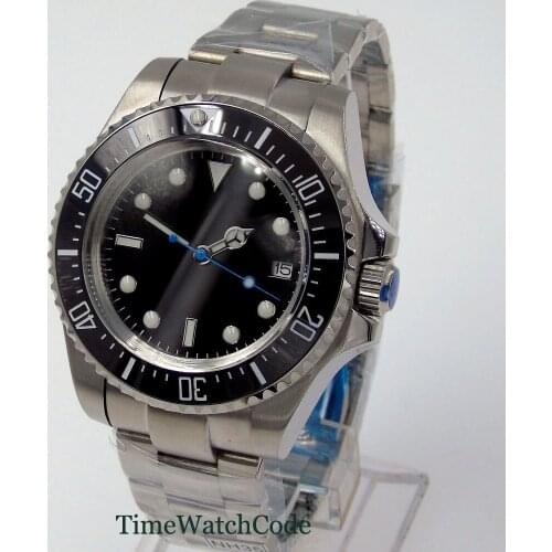 44mm Automatic Mens Watch SEA Japan Genuine Miyota8215 Movement Black Dial Date Black Ceramic Bezel Oyster Bracelet Bliger