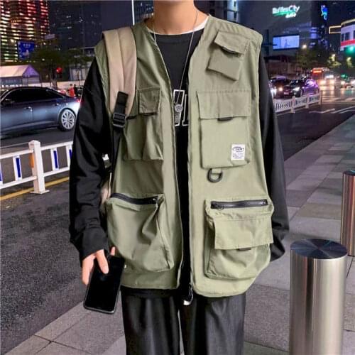 Multi-pocket tooling tactical vest men functional wind sleeveless waistcoat Korean style trendy student versatile jacket ins