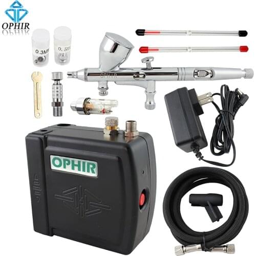 OPHIR 12V Mini Airbrush Compressor Set for Nail Art /Cake 3 Tips Dual Action Airbrush Kit with Compressor_AC003B+AC070+AC011