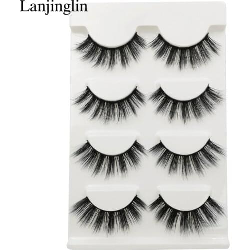 Natural Long False Eyelashes 4Pairs 3D Mink Lashes Makeup Set Extension Tool Cross Fake Eyelashes Eye Lashes Reusable Eyelash