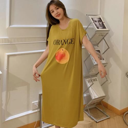 Summer New 100kg Fat Mm Dress Nightdress Print Long Nightwear Short Sleeve Loose Pregnant Woman Nightgown Homewear Sleepwear