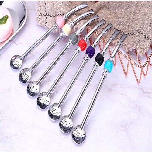 Stainless Steel Drinking Straw Spoon Tea Filter Yerba Mate Tea Straws Bombilla Gourd Reusable Coffee Tea Tools Bar Accessories