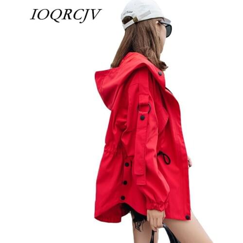 Womens Trench Coat Hoodie Zipper Elastic Pockets Button Solid BF Style Fashion Coat Mid-length Oversized Windbreaker Outwear