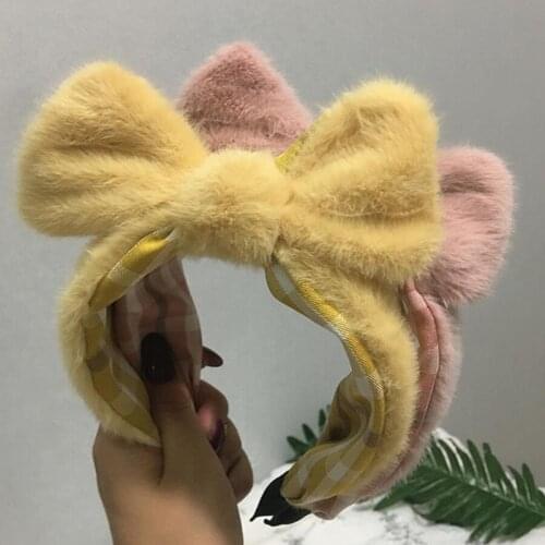 1PC Lovely Winter Plush Rabbit Ear Headband Big Bow Headbands Bow Headband Women Hair Accessories