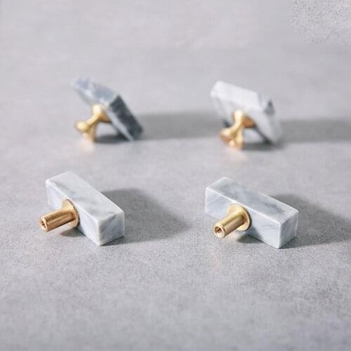 Simple Marble+Brass Handle Nordic Style Handle Wardrobe/Cabinet Knob Drawer Pulls Modern Small Furniture Handle Stone Surface