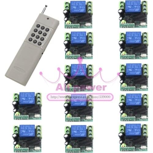 1000m Long Range Remote Control Switch DC 12V 1 CH 10A Relay 12 Receiver 1 Transmitter Fixed Light Lamp Wireless Switch 315/433