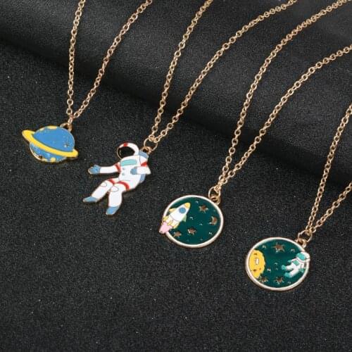 Romantic Universe Gifts I Can Fly Necklaces UFO Space Craft Astronaut Rocket Planet Spaceman Stars Hard Enamel Pendant Necklaces