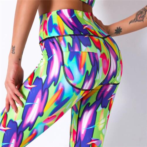 Rooftrellen 25%Spandex Printed Leggings For Women High Waist Pants Push Up Fitness Sports Leggings Stretch Casual Pants