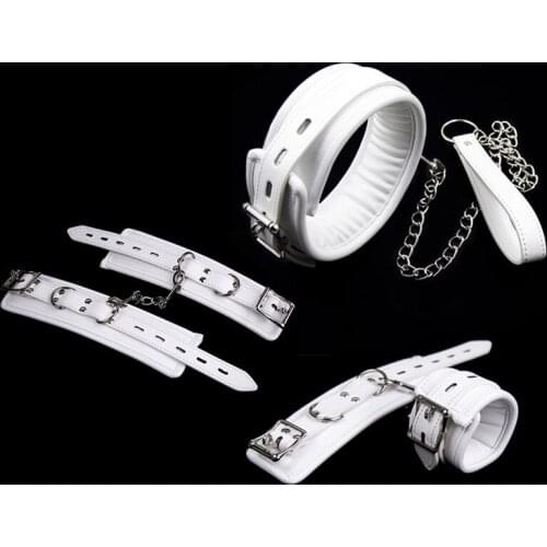 Luxury Adjustable White Bondage Restraints Soft Handcuffs Collar Wrist Ankle Cuffs Fetish Erotic Adult Games Couple Sex Product