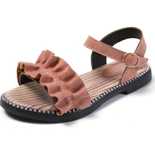Toddler Kids Sandals Toddler Baby Girls Sandals Pearls Crystal Ruffles Princess Shoes Slippers Comfortable Casual Summer Shoes