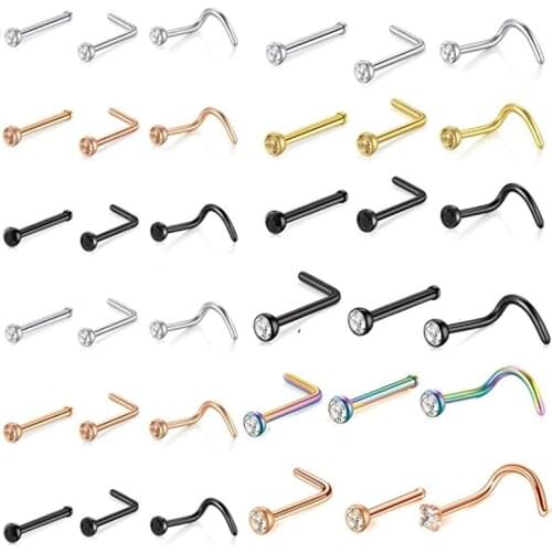 Stainless Steel Nose Ring Amazon Style Crystal Nose Stud Rings Piercing Ear Bone Needle Studs Body Jewelry