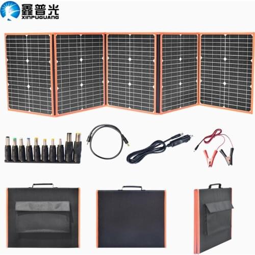 Foldable 100W Solar Panel Kit 12V Portable Solar Charger Folding Handbag DC USB Ports Power Bank Charging For Car Home Camping