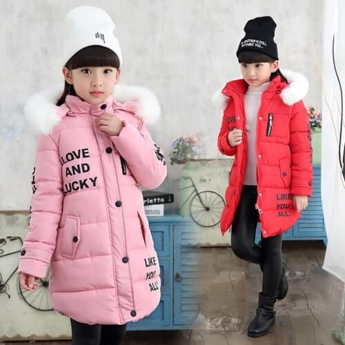 Teenage Girls Warm Coat Jacket Outwear Clothing Overcoat Fashion Thick Outerwear Winter Girls Down Zipper Warm Fur Hooded Coat