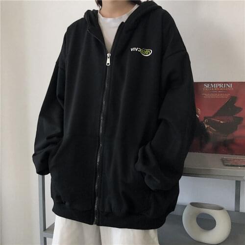 Vintage Zip Up Hoodie Oversized Harajuku Couple Streetwear Women Plus Size Loose Hooded Clothes Casual Thin Sweatshirts Pullover