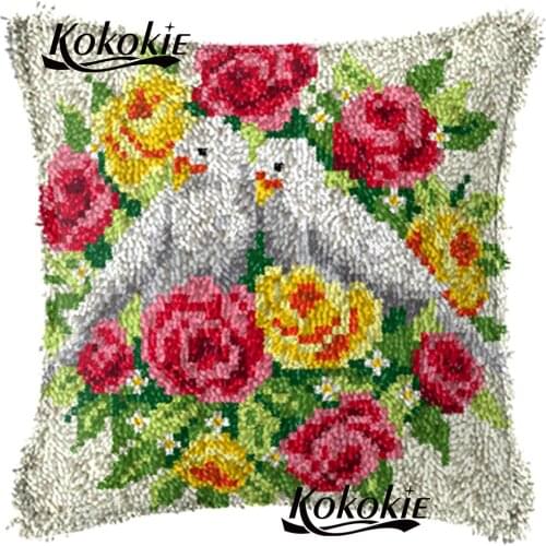 Crocheting Rug yarn pillowcase cross stitch kits embroidery needlework sets Latch Hook diy rug pillow kits printed Cushion Mat