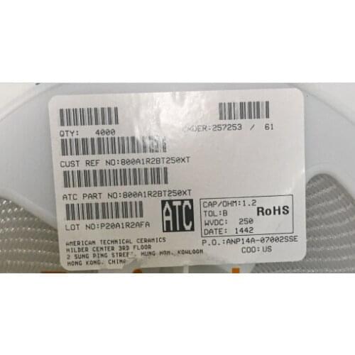 800A1R2CT250XT Chip high frequency capacitor ATC O505 0.5x0.5 1.2PF 250V