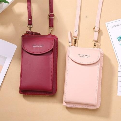 Women Mobile Phone Pocket Ladies Wallet with PU Leather Long Coin Purse Mini Shoulder Bag Crossbody Bags Girl Zipper Card Holder
