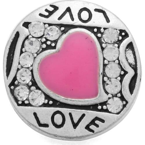 10pcs/lot New Love Snap Buttons Rhinestone Heart Snap Fit 18mm Snap Jewelry Buttons Bracelet