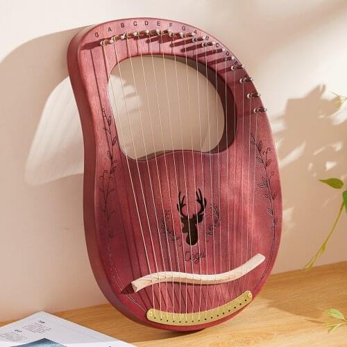 16-String Wooden Lyre Harp, Mahogany Wood String Instrument with Carry Bag, Tuning Wrench 16 Strings