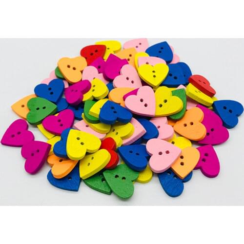 200pcs 18mm Multi Wooden Heart Shape Sewing 2 Holes Buttons Craft Baby Cartoon Cardmaking Scrapbooking Embellishments