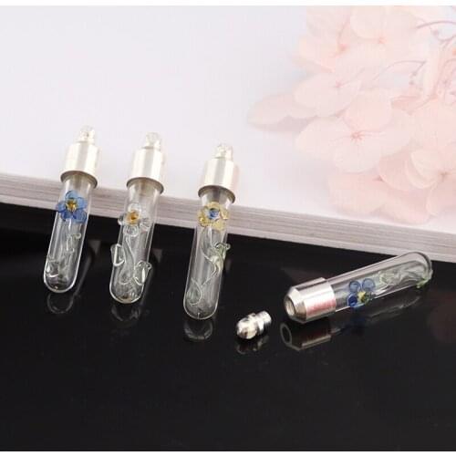 6PCS SCREW CAP tube glass vial pendant MINI perfume essential oil glass bottle name on rice art necklace jewelry