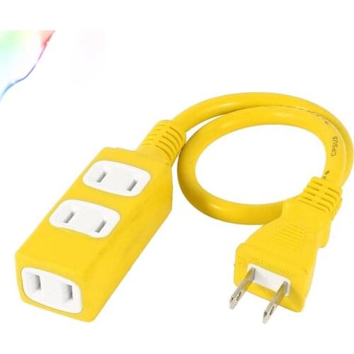 AC 125V 15A US Plug Sockets 3 Outlet Electric Power Adapter Strip 50cm Yellow